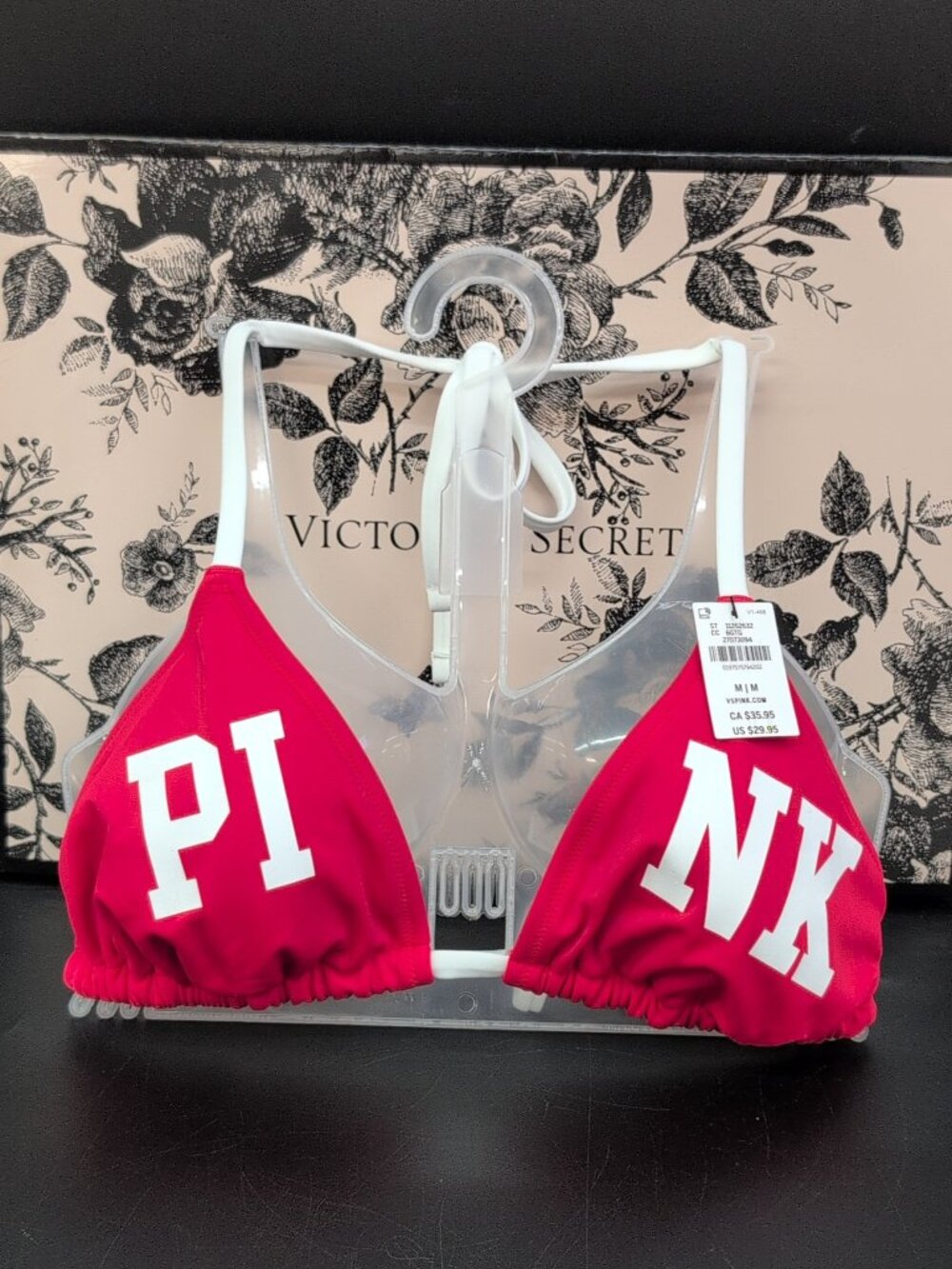 Victoria Secret PINK Logo Triangle String Bikini Top Medium Red